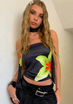 Women's Off Shoulder Flower Print Slim Fit Strapless Top for Women