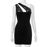 Summer irregular hollow Slash Shoulder Lace Tight Fitting Bodycon Dress