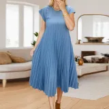 Autumn women's elegant fashion Round Neck sleeveless pleated long dress