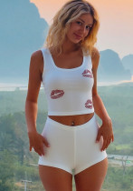 Women's summer fashion Beaded Crop vest slim sports Basic pants two piece set