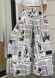 Fashionable trendy prints elastic high waist Casual loose straight Pants