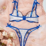 Sexy lingerie floral embroidery cross-strap design sweet and romantic two-piece set