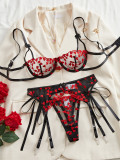 Lingerie mesh flower embroidery bra panties set