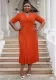 Plus Size Women's Office Summer Short Sleeve Fashion V-Neck High Waist Chic Pleated Long Dress