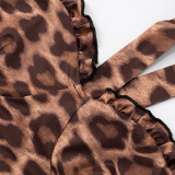 Summer Women's Sexy Low Back Halter Neck Lace-up Asymmetric Leopard Dress