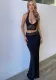 Spring Summer sexy Halter Neck Low Back Lace strap Vest high waist Long skirt fashion two piece set for women