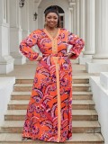 Plus Size Women's Loose Lace Embroidery Chiffon Print Evening Dress