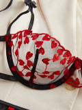 Lingerie mesh flower embroidery bra panties set
