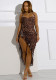 Summer Women's Sexy Low Back Halter Neck Lace-up Asymmetric Leopard Dress