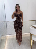 Women's Summer Leopard Sexy Strapless Mesh Dress