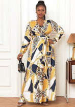 Plus Size Women's Sexy V-Neck Long Sleeve Bohemian Beach Long Dress