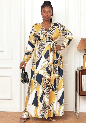 Plus Size Women's Sexy V-Neck Long Sleeve Bohemian Beach Long Dress