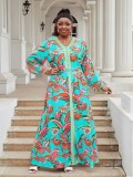 Plus Size Women's Loose Lace Embroidery Chiffon Print Evening Dress