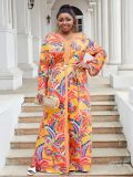 Plus Size Women's Loose Lace Embroidery Chiffon Print Evening Dress