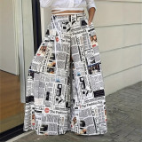 Fashionable trendy prints elastic high waist Casual loose straight Pants