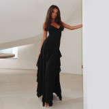 Strap Chic V-neck Holidays Slit Ruffle Dress