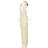 Women's summer fashion sexy mesh Patchwork Low Back deep v See-Through strap dress