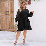Summer Plus Size puff sleeve high waist loose Round Neck long dress