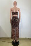 Women's Summer Leopard Sexy Strapless Mesh Dress