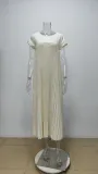 Autumn women's elegant fashion Round Neck sleeveless pleated long dress