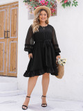 Summer Plus Size puff sleeve high waist loose Round Neck long dress