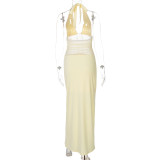 Women's summer fashion sexy mesh Patchwork Low Back deep v See-Through strap dress