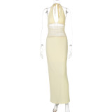 Women's summer fashion sexy mesh Patchwork Low Back deep v See-Through strap dress