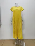 Autumn women's elegant fashion Round Neck sleeveless pleated long dress