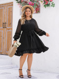 Summer Plus Size puff sleeve high waist loose Round Neck long dress