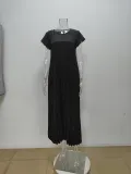 Autumn women's elegant fashion Round Neck sleeveless pleated long dress