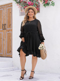 Summer Plus Size puff sleeve high waist loose Round Neck long dress