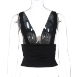 Women's summer fashion sexy deep v low-cut strap vest sleeveless top