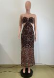 Women's Summer Leopard Sexy Strapless Mesh Dress