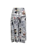 Fashionable trendy prints elastic high waist Casual loose straight Pants