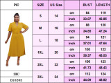 Plus Size Women's Office Summer Short Sleeve Fashion V-Neck High Waist Chic Pleated Long Dress