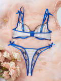 Sexy lingerie floral embroidery cross-strap design sweet and romantic two-piece set