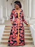 Plus Size Women's Loose Lace Embroidery Chiffon Print Evening Dress