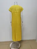 Autumn women's elegant fashion Round Neck sleeveless pleated long dress