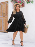 Summer Plus Size puff sleeve high waist loose Round Neck long dress
