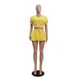Women Casual Zipper Crop Top and Lantern Skirt Two-Piece Set
