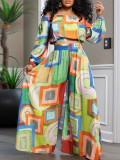 Plus Size Women Elegant Off Shoulder Long Sleeve Top and Pants Two-piece Set