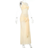 Women Mesh Fishtail Ribbon Bodycon Sundress
