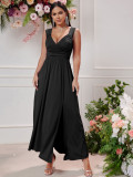 Women Sexy V-neck Sleeveless Lace Slit Dress