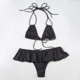 Women Polka Dot Ruffle Lace-up Halter Neck Swimwear  Two-piece Set