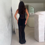 Women Mesh Fishtail Ribbon Bodycon Sundress