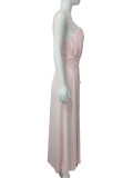 Women Sexy V-neck Sleeveless Lace Slit Dress