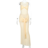 Women Mesh Fishtail Ribbon Bodycon Sundress