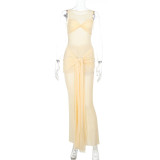 Women Mesh Fishtail Ribbon Bodycon Sundress
