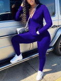 Plus Size Women Sports Zipper Solid Top and Pants Two-piece Set