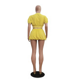 Women Casual Zipper Crop Top and Lantern Skirt Two-Piece Set